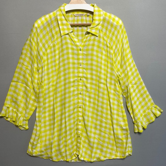 Soft Surroundings Tops - Soft Surroundings Gingham Ruffle Sleeve Button Up Shirt Women's L Bright Yellow